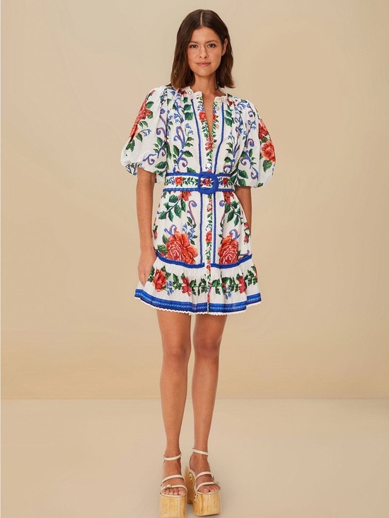 FARM Rio Dresses & Skirts - Farm Rio: Off-White Flower Tapestry Mini
Dress